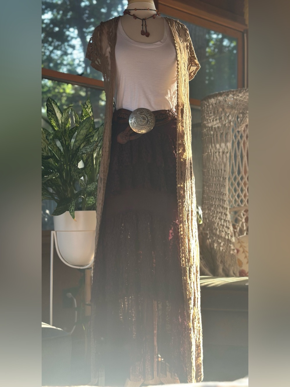 Free People Lace in Love Burgundy Lace Tiered Maxi Skirt - Picture 5 of 9